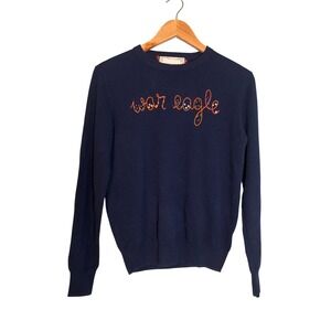 Lingua Franca War Eagle Navy Blue Cashmere Sweater Sequin Embroidered Small
